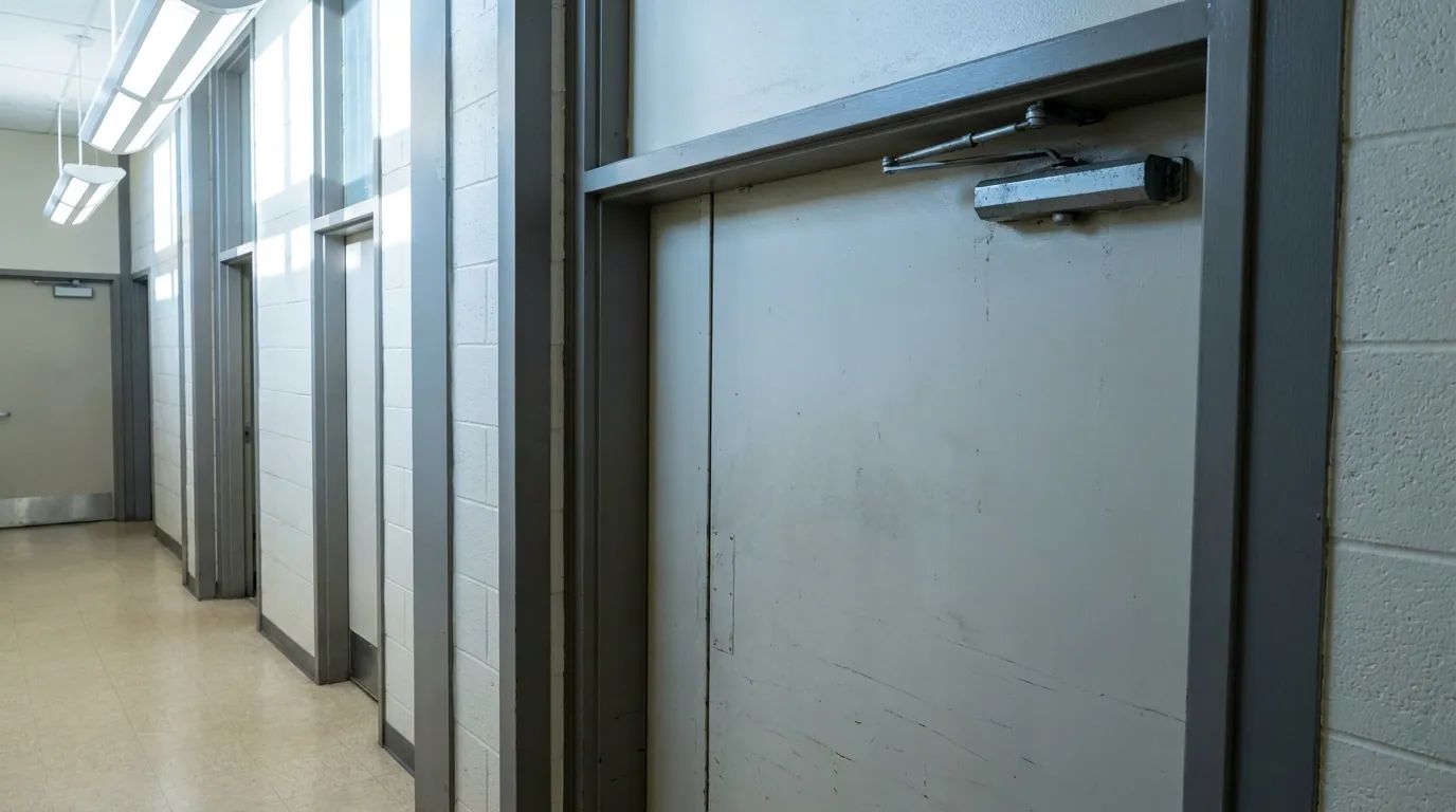 Hollow metal corridor door with a closer in a Jersey City office